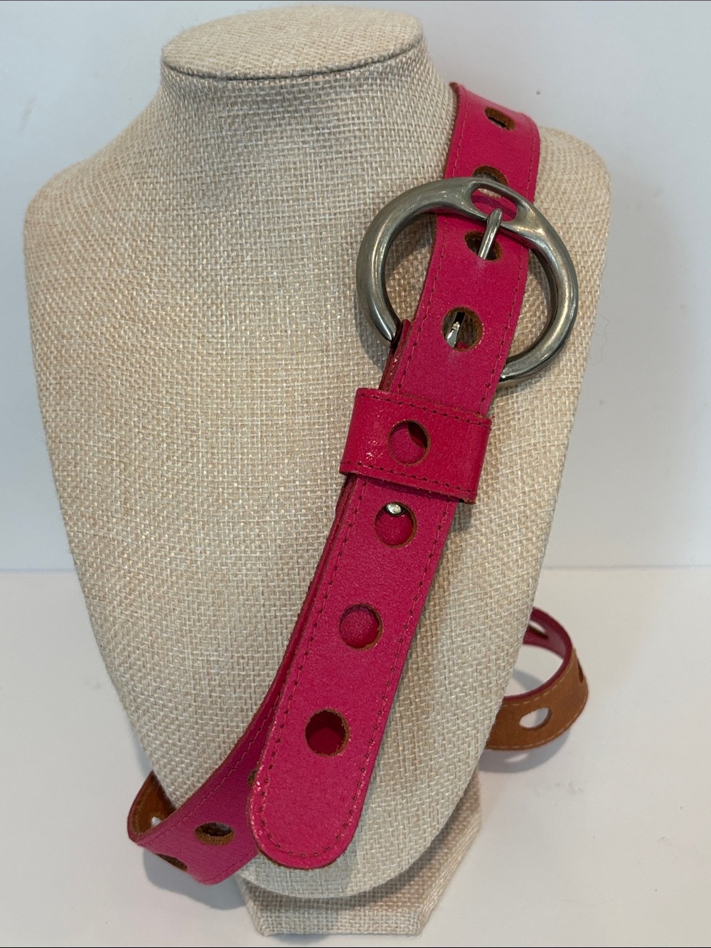 Vintage Hot Pink Leather Belt Made In USA Y2K